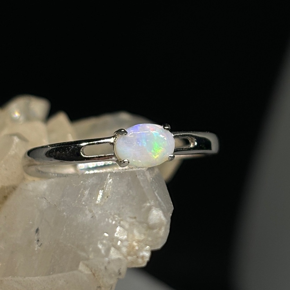 Cool Coober Pedy Patchwork Opal Set In A .925 Sterling Silver Adjustable Ring - Picture 3 of 5